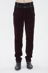 Red High Waisted Lace Splice Men's Gothic Pants